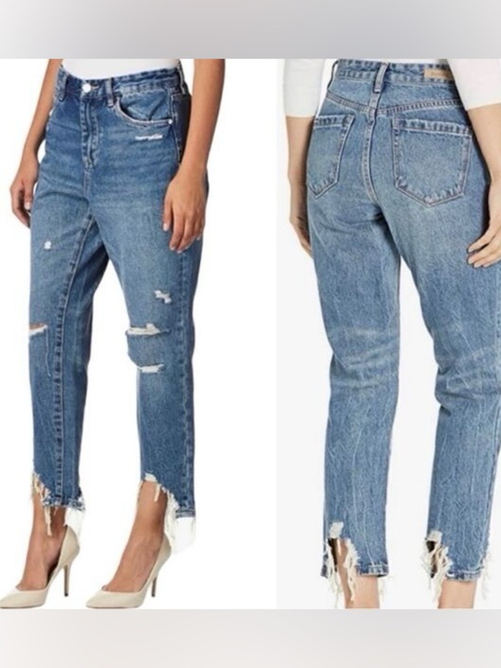 Blank NYC The Madison Crop High‎ Rise Distressed Blown Out Knees Raw Hem Jeans